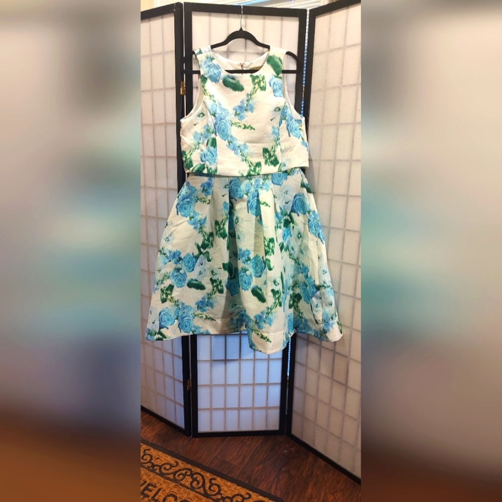 Melanie T size 14 blue,green, and white floral dress